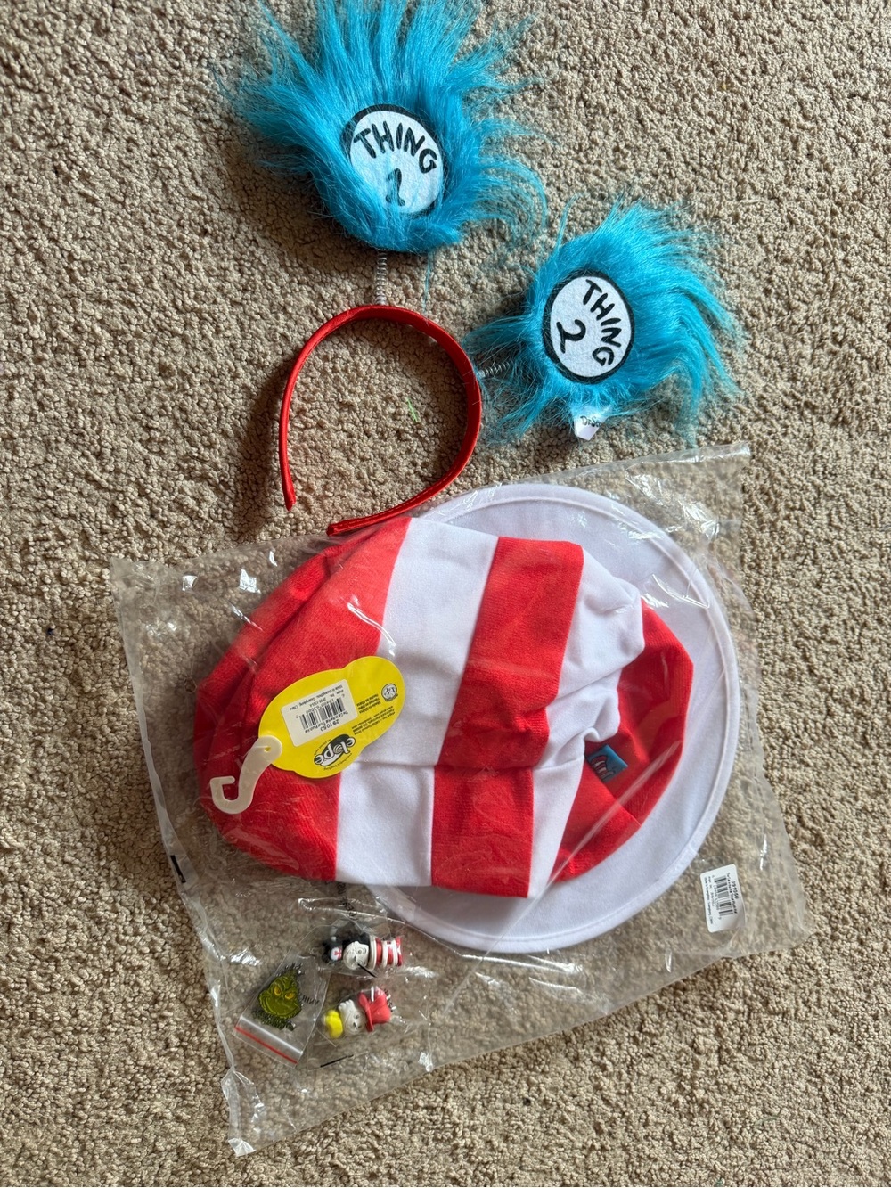 New Dr. Seuss Collection- Hat, Blue 'Thing' Headband, pins, pointer, figures.